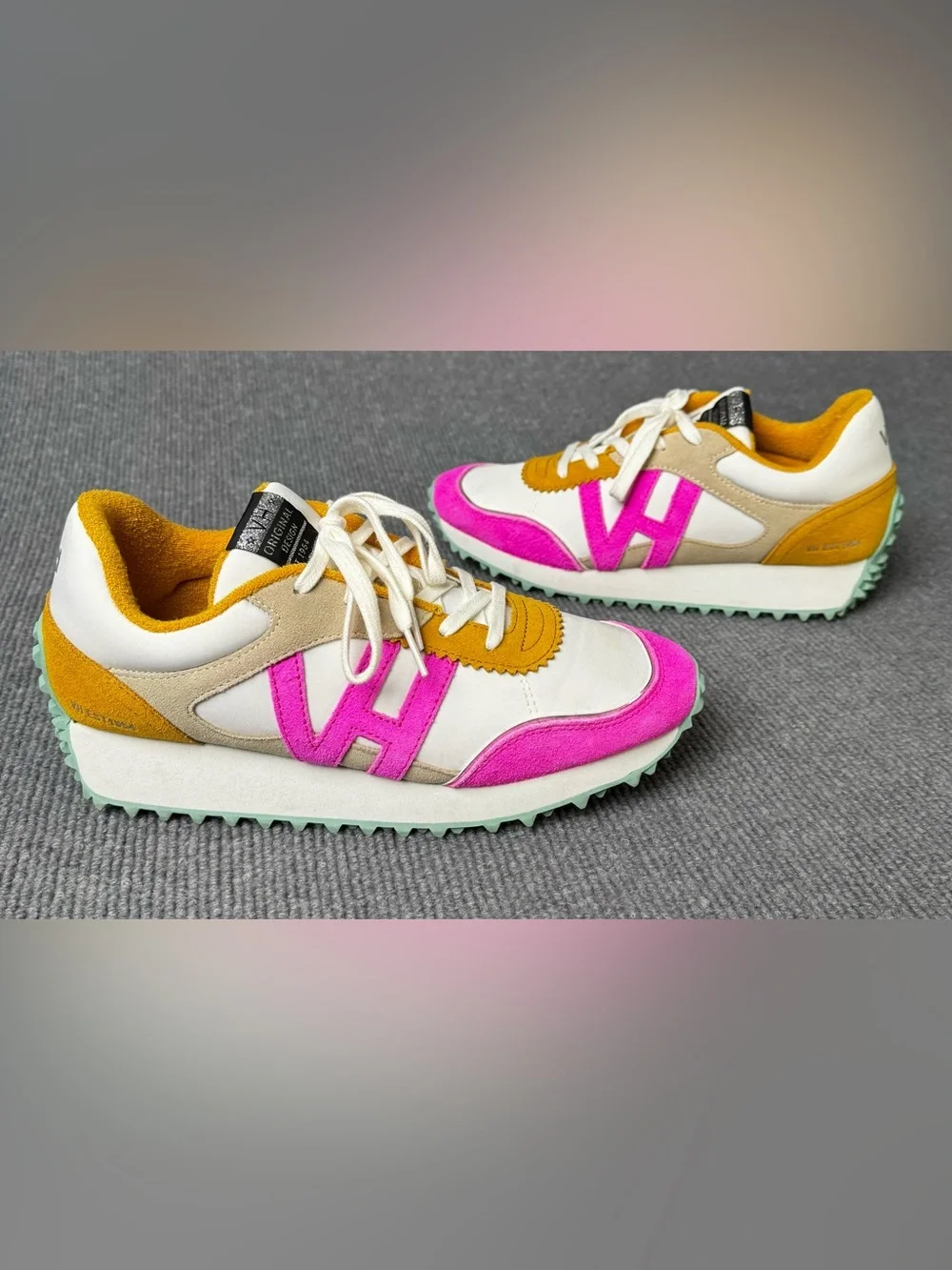 Vintage Havana Cosmic 9 Womens Size 11 Mustard Neon Pink Suede Sneakers
